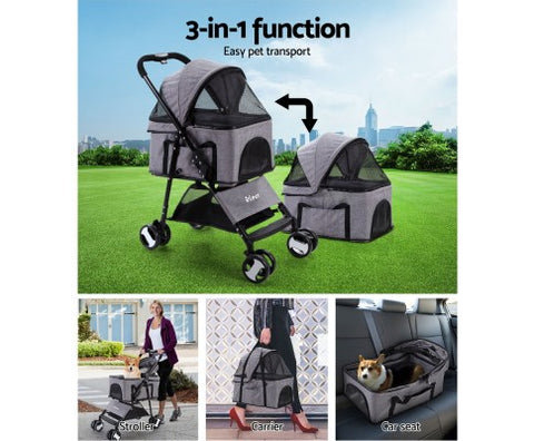 i.Pet Pet Stroller Dog Carrier Foldable Pram 3 IN 1 Middle Size