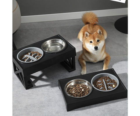 Paw friends Adjustable Height Raised Stand with Double Bowl for Food and Water