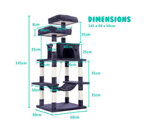 Paw Mate 145cm Cat Tree/Scratching Post Condo Tower