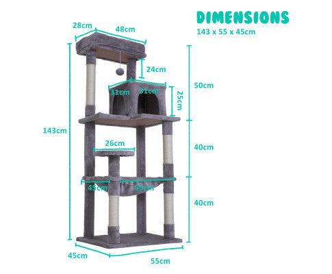 Paw Mate 143cm Cat Tree/Scratching Post - Condo Tower