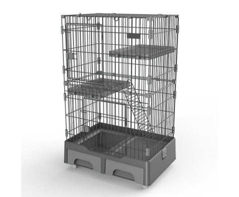 YES4PETS 134cm Pet 3 Level Cat Cage with Litter Tray and Storage Box