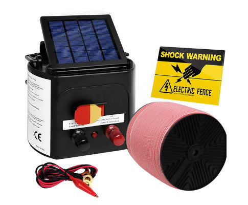 Giantz Electric Fence Energiser 3km, 5km,8km Solar Powered Energizer Set + 1200m or 2000m Tape