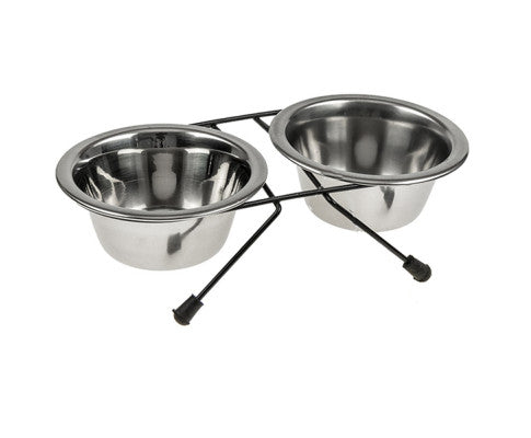 YES4PETS 2 x Sets Portable Dog and Cat Steel Pet Bowl