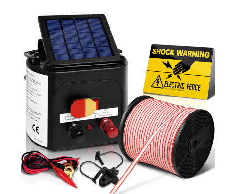 Giantz Solar Electric Fence Energiser Charger with 400M Tape and 25pcs Insulators