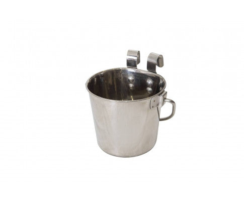 YES4PETS X 2 Stainless Steel Feeder and Water Bowls - Flat Sided Bucket with Riveted Hooks