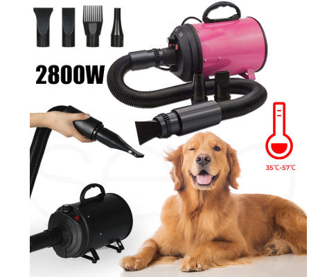 2800W Dog Dryer High Velocity Pet Dog Pet Blow Dryer Adjustable Speed 4 Nozzles Black