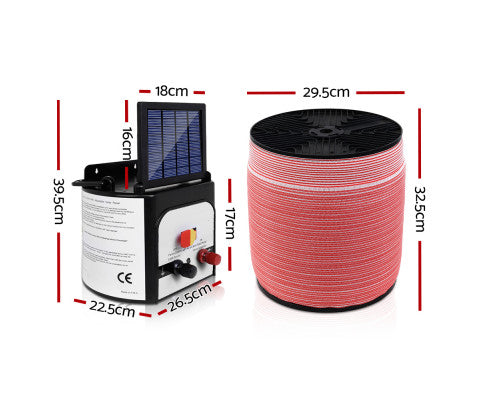 Giantz Electric Fence Energiser 3km, 5km,8km Solar Powered Energizer Set + 1200m or 2000m Tape