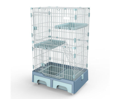 YES4PETS 134cm Pet 3 Level Cat Cage with Litter Tray and Storage Box