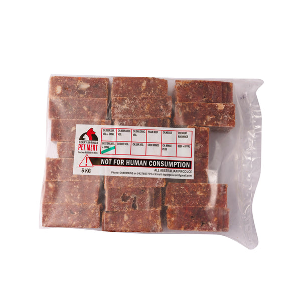 5kg GREEN - BEEF SARDINE VEG OFFAL OLIVE OIL - Berry Springs Pet Meat
