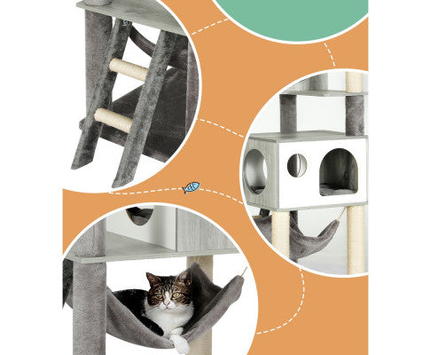 i.Pet Cat Tree 178cm Tower Scratching Post Scratcher with Wood Bed Condo House and  Wooden Ladder