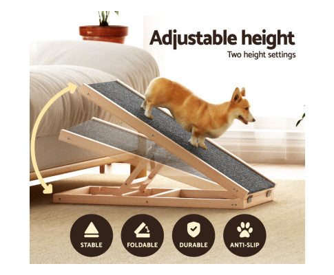 i.Pet Dog Ramp Adjustable Height for Bed, Sofa or Car Foldable