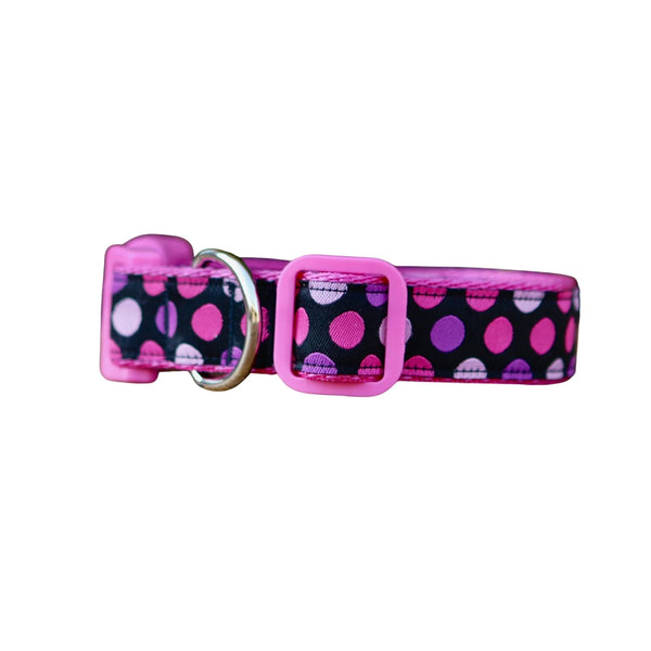 Pink Spot Dog Collar / XS - L - Hand Made by The Bark Side