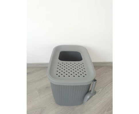 YES4PETS Top Entry Cat Litter Box No Mess Large Enclosed Covered Kitty Tray Grey