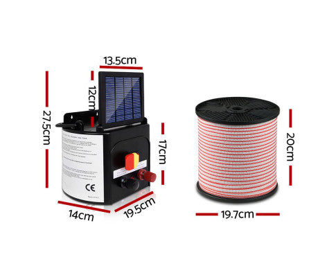 Giantz Solar Electric Fence Energiser Charger with 400M Tape and 25pcs Insulators