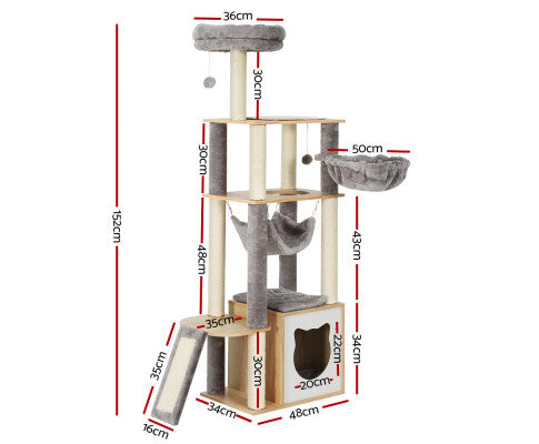 i.Pet Cat Tree Tower Scratching Post with Wood Bed Condo House 152cm