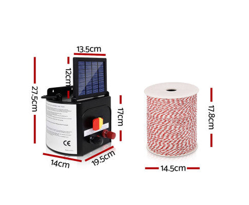 Giantz 3km, 5km or 8km Solar Electric Fence Energiser Charger with 500M Tape and 25pcs Insulators