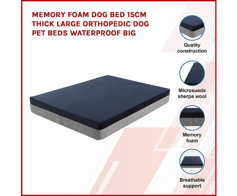 Memory Foam Dog Bed 15CM Thick Large Orthopedic Dog Pet Beds Waterproof Big