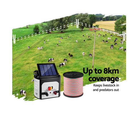 Giantz Solar Electric Fence Energiser Charger with 400M Tape and 25pcs Insulators