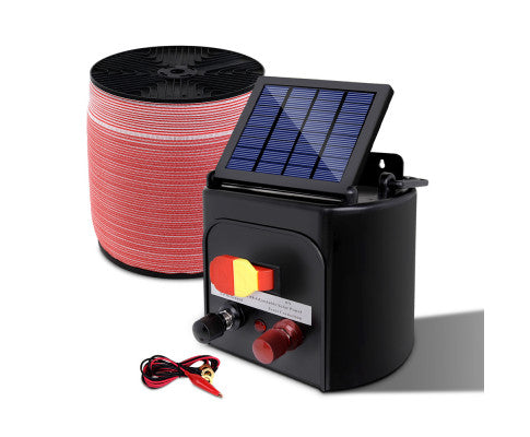 Giantz Electric Fence Energiser 3km, 5km,8km Solar Powered Energizer Set + 1200m or 2000m Tape