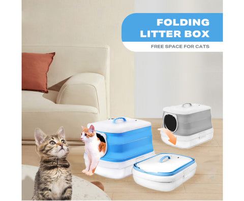 Large Foldable Plastic Cat Litter Box - Easy Cleaning