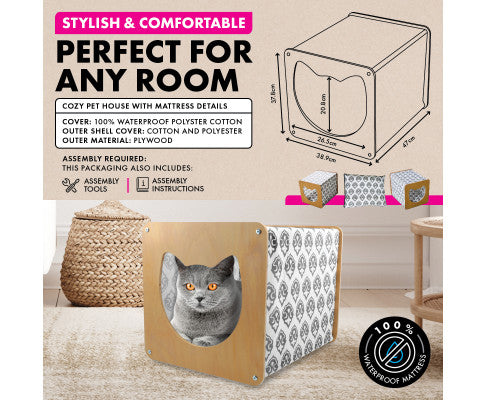 Pet Basic Retro TV or Silhouette Cozy Cat House with Waterproof Mattress