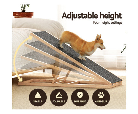 i.Pet Dog Ramp Adjustable Height for Bed, Sofa or Car Foldable