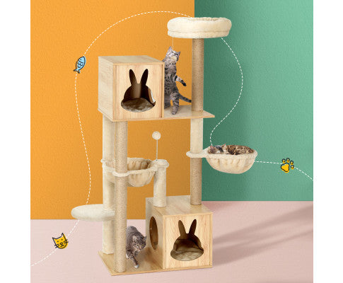 i.Pet Cat Tree Tower Scratching Post with Wood Bed Condo House 141cm