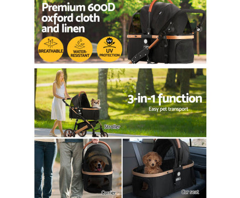 i.Pet Pet Dog Stroller Pram Large Cat Carrier Travel Pushchair Foldable 4 Wheels