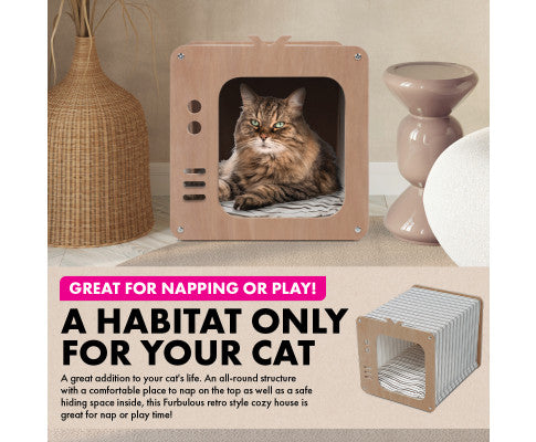 Pet Basic Retro TV or Silhouette Cozy Cat House with Waterproof Mattress