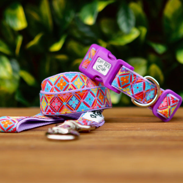 Purple Geometric Dog Collar / XS - L - Hand Made by The Bark Side