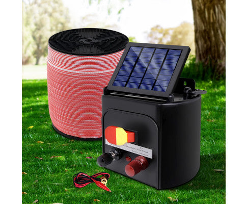 Giantz Electric Fence Energiser 3km, 5km,8km Solar Powered Energizer Set + 1200m or 2000m Tape