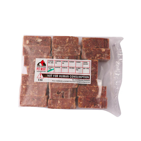 5kg PINK - BEEF CHICKEN SARDINE VEG OFFAL OLIVE OIL - Berry Springs Pet Mea