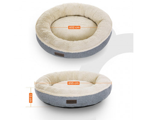 FEANDREA 55cm Dog Sofa Bed Round Shape Fabric Grey