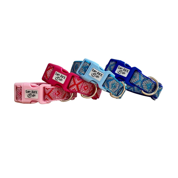 Aztec Dog Collar - Pink Blue - Hand Made by The Bark Side