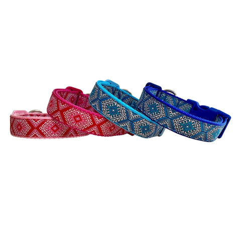 Aztec Dog Collar - Pink Blue - Hand Made by The Bark Side