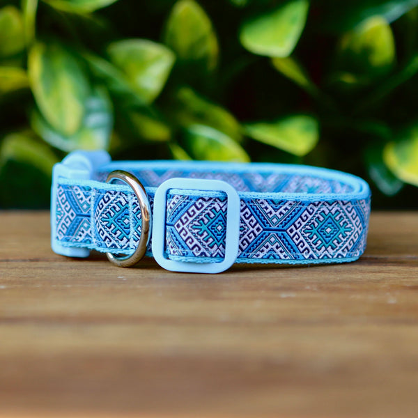Aztec Dog Collar - Pink Blue - Hand Made by The Bark Side