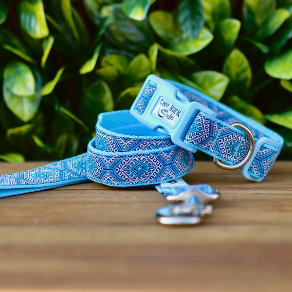Aztec Dog Collar - Pink Blue - Hand Made by The Bark Side