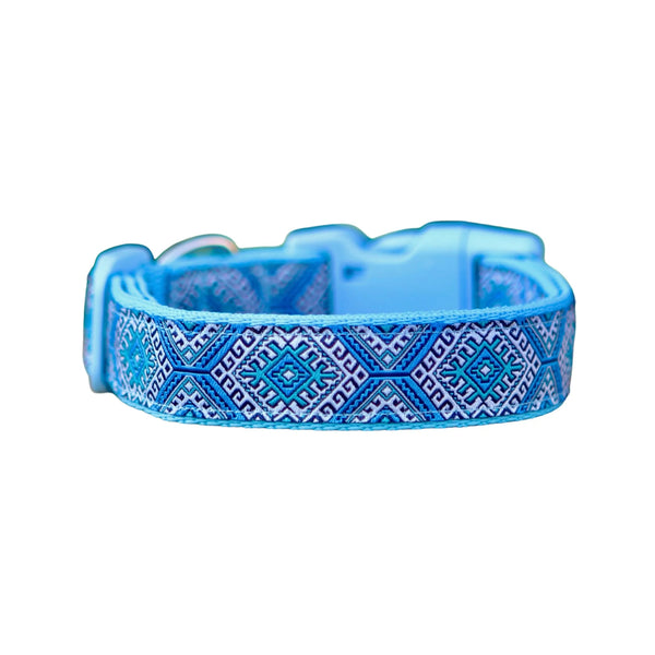 Aztec Dog Collar - Pink Blue - Hand Made by The Bark Side