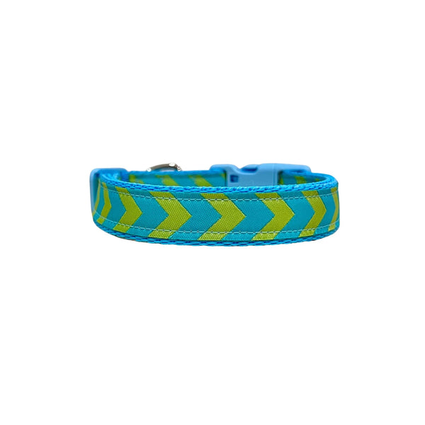 Blue & Green Arrows Dog Collar - Hand Made by The Bark Side
