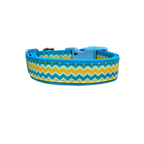 Blue & Yellow Waves Dog Collar - Hand Made by The Bark Side