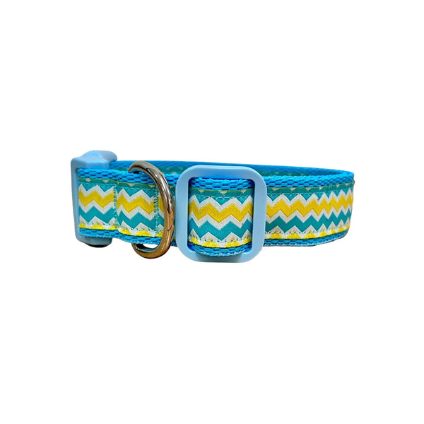 Blue & Yellow Waves Dog Collar - Hand Made by The Bark Side