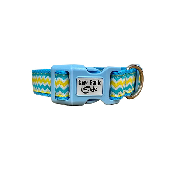 Blue & Yellow Waves Dog Collar - Hand Made by The Bark Side