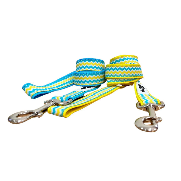 Blue & Yellow Waves Dog Lead / Leash - Hand Made by The Bark Side