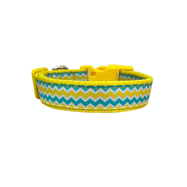Blue & Yellow Waves Dog Collar - Hand Made by The Bark Side