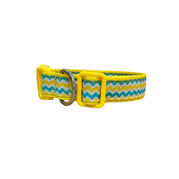 Blue & Yellow Waves Dog Collar - Hand Made by The Bark Side