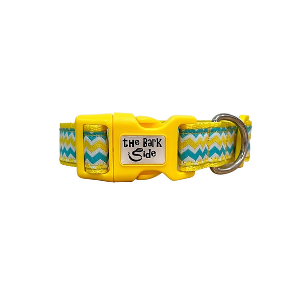 Blue & Yellow Waves Dog Collar - Hand Made by The Bark Side