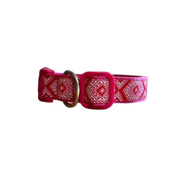 Aztec Dog Collar - Pink Blue - Hand Made by The Bark Side
