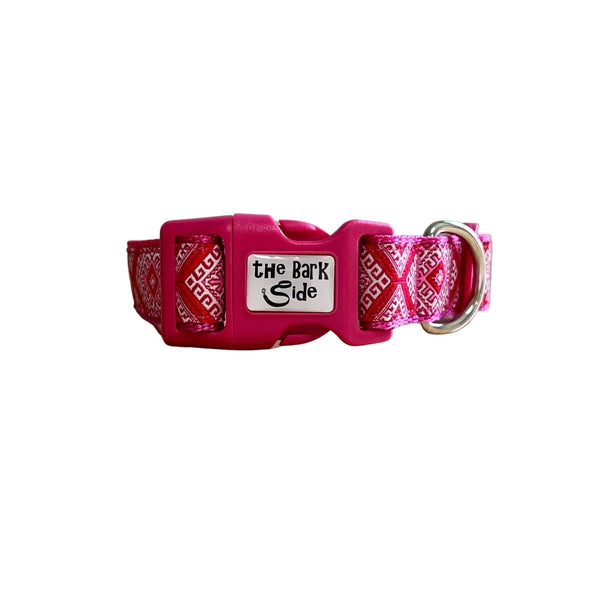 Aztec Dog Collar - Pink Blue - Hand Made by The Bark Side