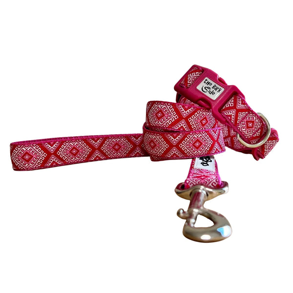 Aztec Dog Collar - Pink Blue - Hand Made by The Bark Side