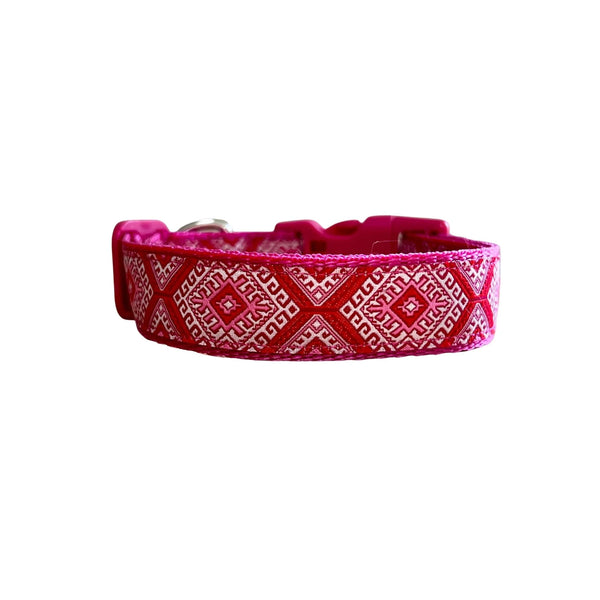 Aztec Dog Collar - Pink Blue - Hand Made by The Bark Side
